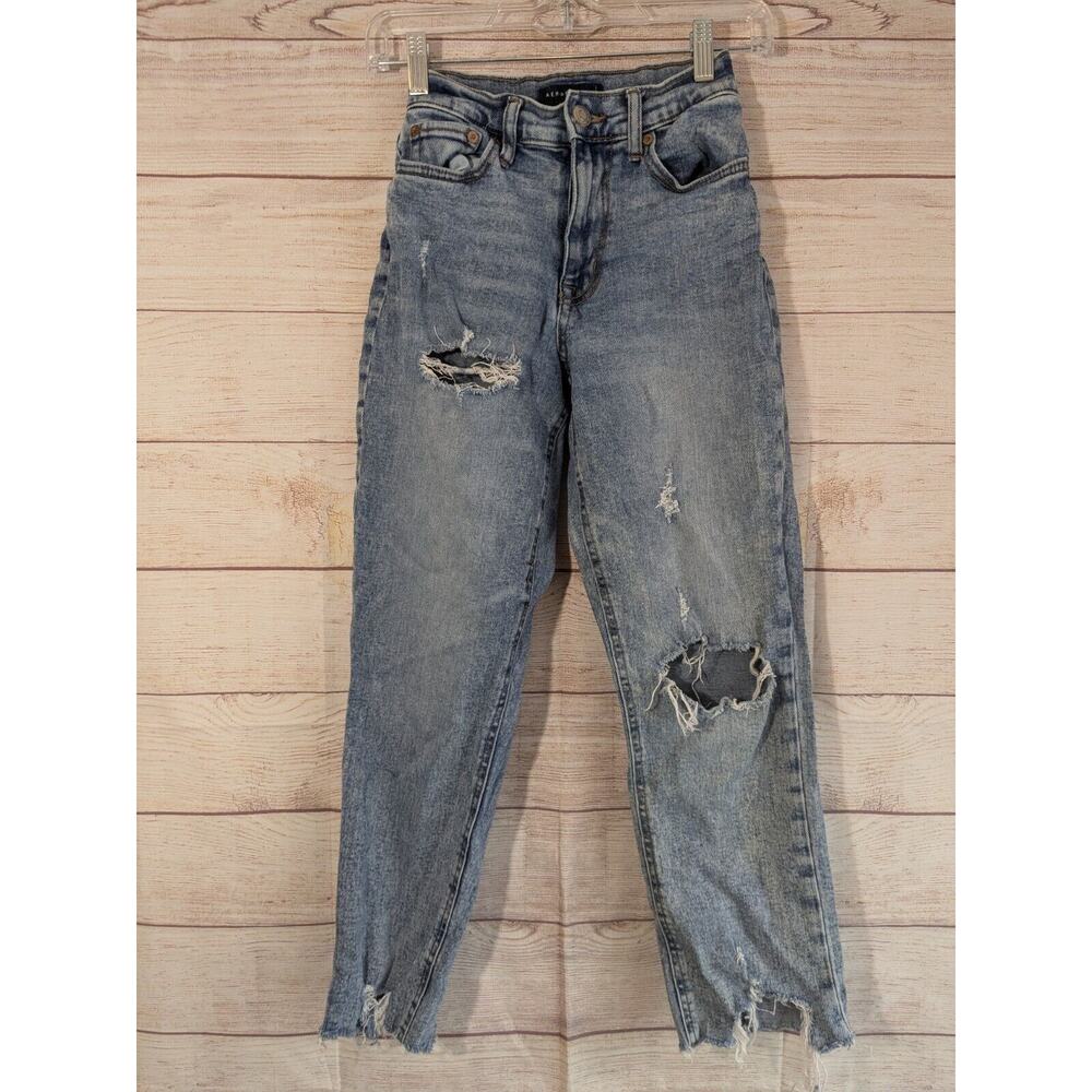 Aeropostale Curvy Mom Jeans Factory Distressed Blue Women Size 000 Ripped
